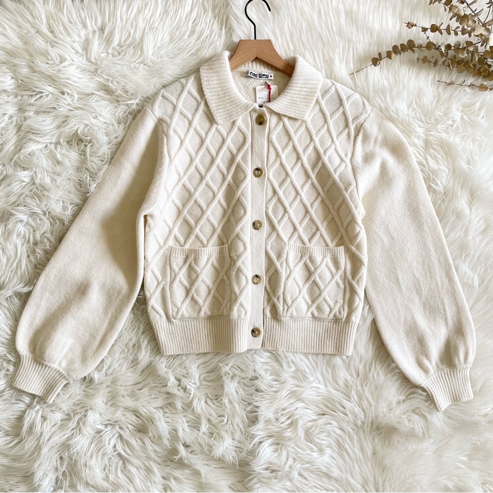 Ciao Lucia Tomayo Cardigan Ivory 100% Merino Wool Cable Knit NWT XS - Picture 11 of 16